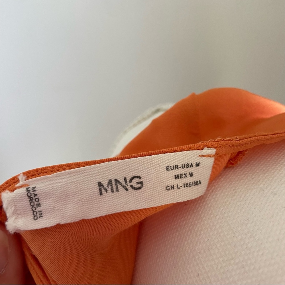 MNG Mango Vibrant Orange Asymmetrical Draped Satin Shirt Size M Split Side - Picture 13 of 13